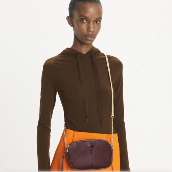 Tory Burch wine MCGRAW TEXTURED LEATHER CAMERA BAG
